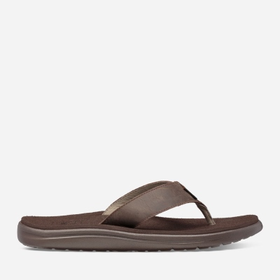 Teva Voya Flip Leather Men's Chocolate Brown Sandals CA28385 Canada Sale